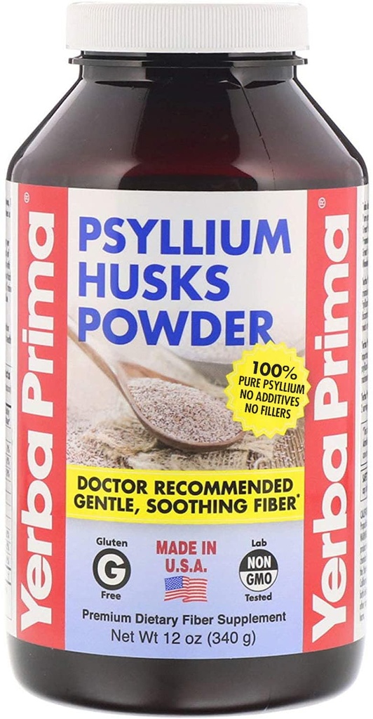 Yerba Prima Psyllium Husks Fiber Powder, 12 Ounce - Natural Fiber Supplement - Colon Cleanse - Gut Health - Vegan, Non-GMO, Gluten Free