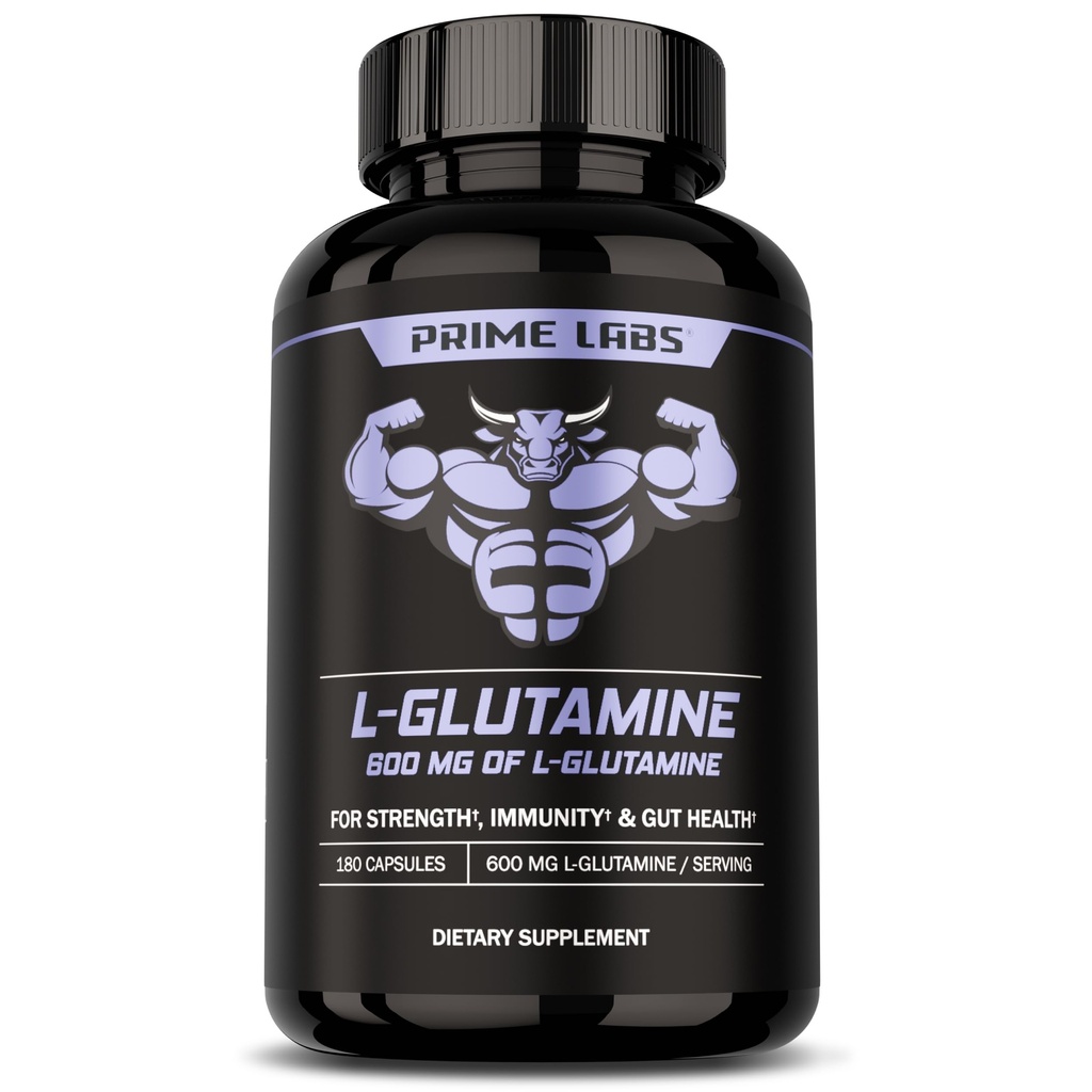 Prime Labs L Glutamine Capsules 600mg - Supports Strength, Muscle Recovery, Immunity, & Gut Health - Amino Acid Supplement - for Men & Women