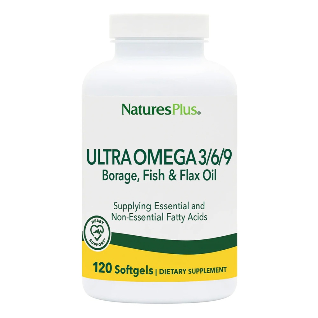NaturesPlus Ultra Omega 3 6 9 - 1200 mg, 120 Softgels - Borage Oil, Fish Oil, Flax Oil Supplement - Gluten-Free - 120 Servings