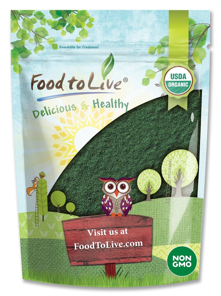 Food to Live Organic Spirulina Powder, 4 Ounces – Non-GMO, Kosher, Raw Blue-Green Algae, Vegan Superfood, Bulk, Non-Irradiated, Pure Vegan Green Protein, Rich in Vitamins & Minerals, Great for Drinks