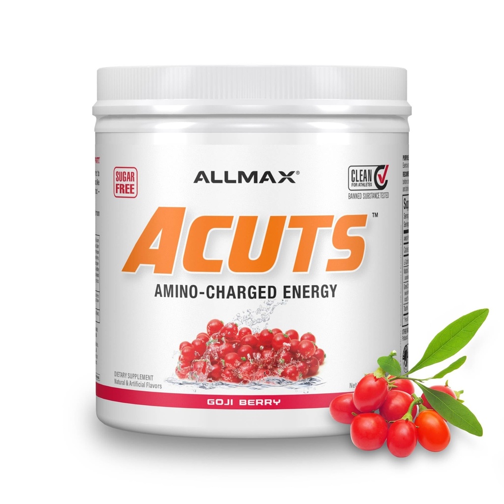 ALLMAX ACUTS Amino Energy Powder with Amino Acids Supplement – Goji Berry, 30 Servings, Caffeine, Green Coffee Extract, 2000 mg Taurine, L-Carnitine, Sugar Free, Gluten & Dye Free, Amino Acid Drink