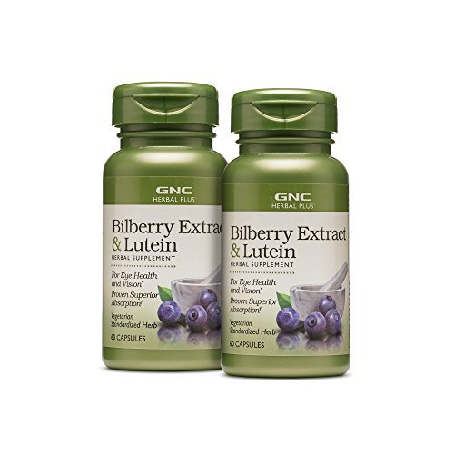 GNC Herbal Plus Bilberry Extract and Lutein Supplement, Vegetarian, Supports Eye and Vision Health, 60 Servings