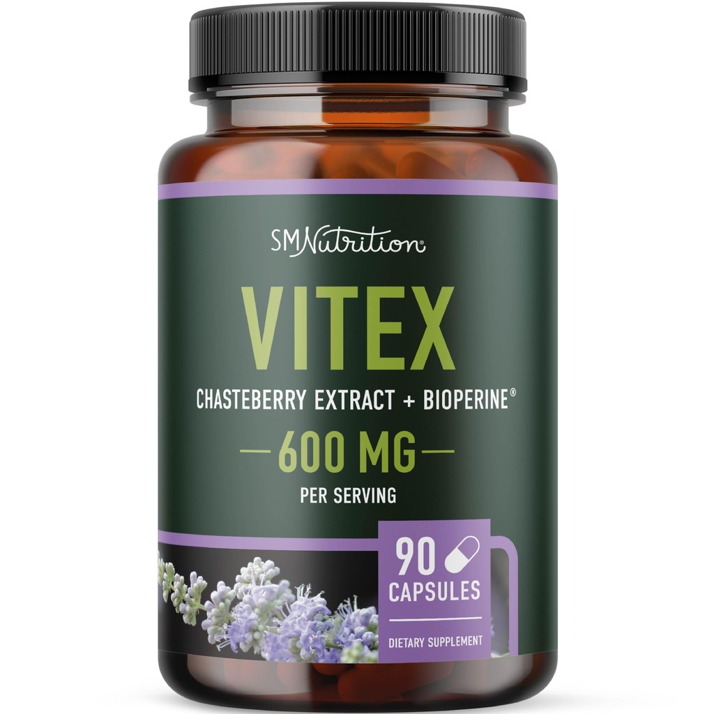 Vitex Chasteberry Supplement 600mg | Agnus Castus for Women's Hormone Balance, Menopause, Menstrual Regularity & Hormonal Acne* | Certified Gluten-Free, Vegetarian | 90 Capsules, 3-Month Supply