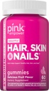 PINK Hair Skin Nails Gummies | Plus 2,500 mcg of Biotin | 60 Count | Non-GMO & Gluten Free Vitamins for Women | Strawberry Flavor