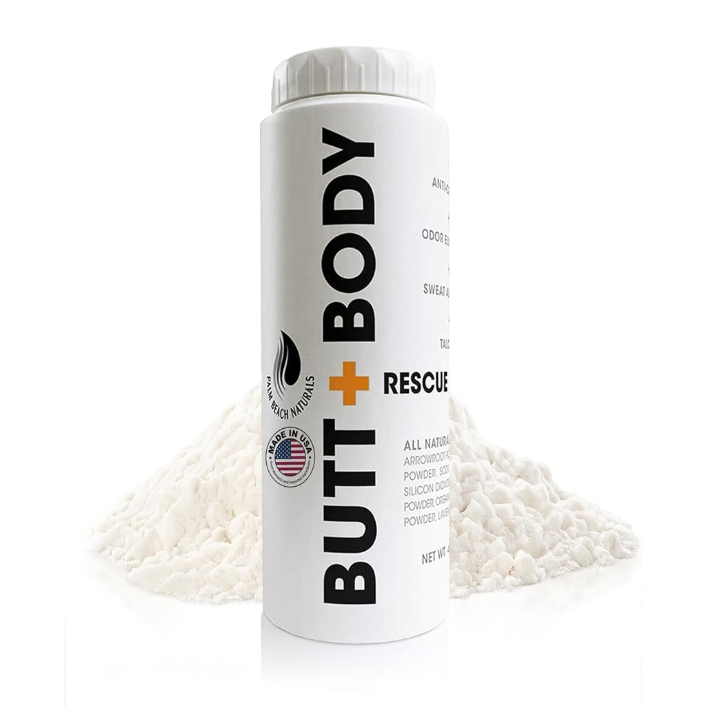 Butt & Body Rescue Powder for Men & Women – Whole Body Deodorant Absorbs Sweat, Controls Odor & Chafing with Cooling Sensation – Naturally Protects Skin, Talc Free – 4oz