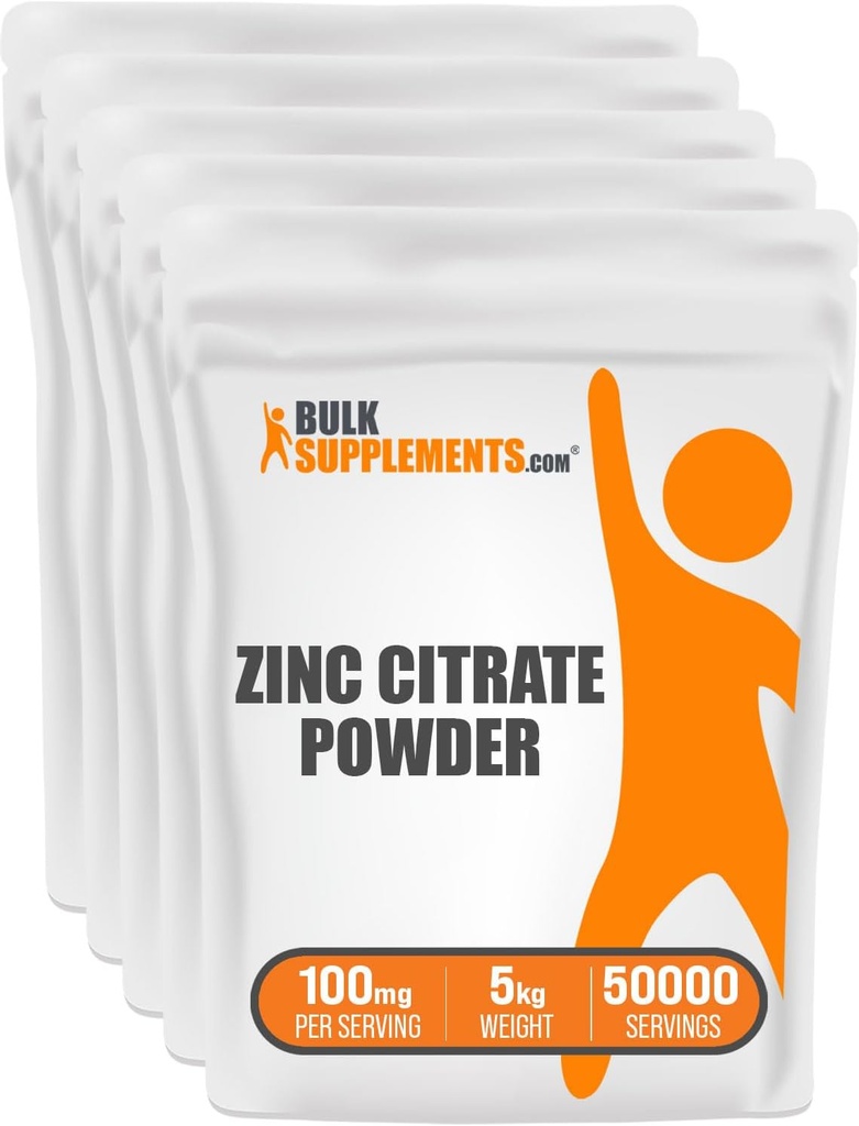 BulkSupplements.com Zinc Citrate Powder - Zinc Supplements, Zinc 30mg, Zinc Powder - Pure Zinc Citrate, for Immune Support - Gluten Free, 100mg per Serving, 5kg (11 lbs)