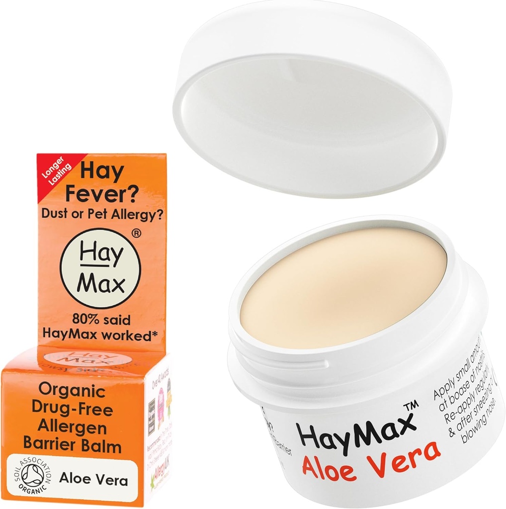 HayMax Allergen Barrier Balm - Aloe Vera 0.17 fl oz - Organic, Natural & Non-Drowsy Hay Fever & Allergy Relief Balm - Blocks Pollen & Other Allergen Particles - Great for Adults, Kids & Pregnant Women
