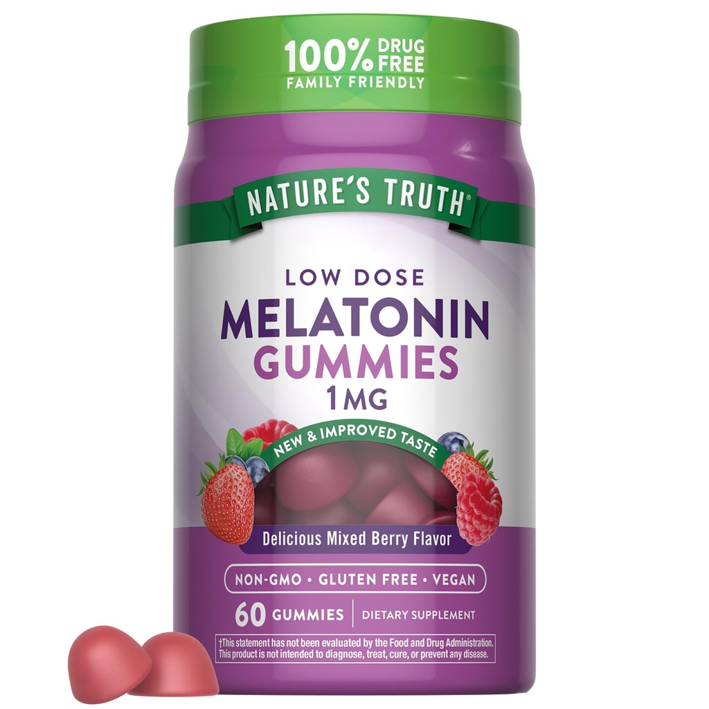 Nature'S Truth Melatonin Gummies | 1Mg | 60 Count | Vegan, Non-Gmo & Gluten Free | Cherry Pomegranate Flavor | By Natures Truth