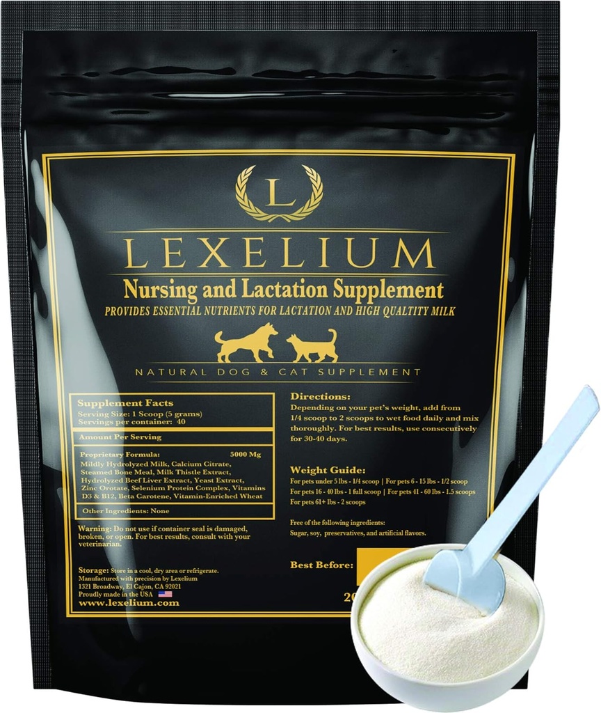 Nursing Supplement and Vitamins for Nursing Dogs and Cats - Nursing, Lactation and Recovery Supplement for Breeders - Muscle & Mental Development for Puppies and Kittens - 200g