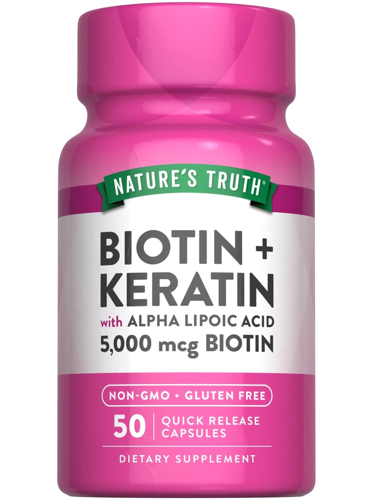 Nature's Truth Biotin 5000 mcg | 50 Capsules | with Keratin and Alpha Lipoic Acid | Non-GMO & Gluten Free Supplement