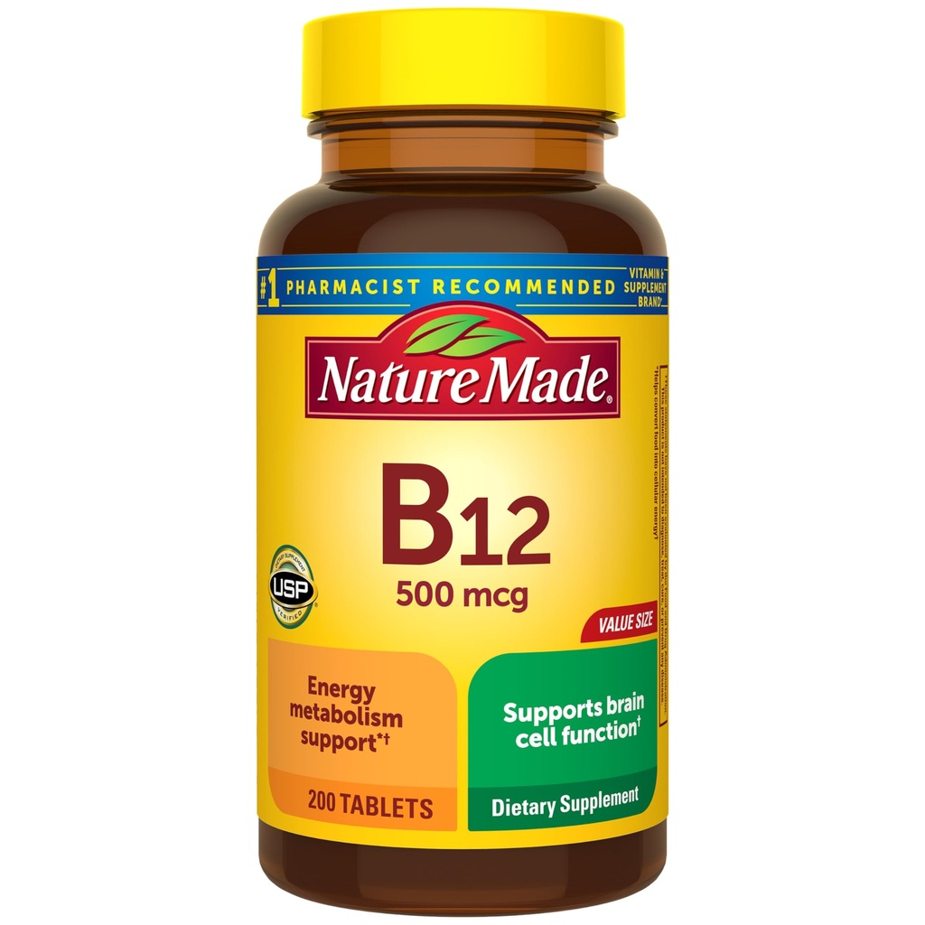 Nature Made Vitamin B12 500 mcg for Energy Metabolism Support, 200 Tablets