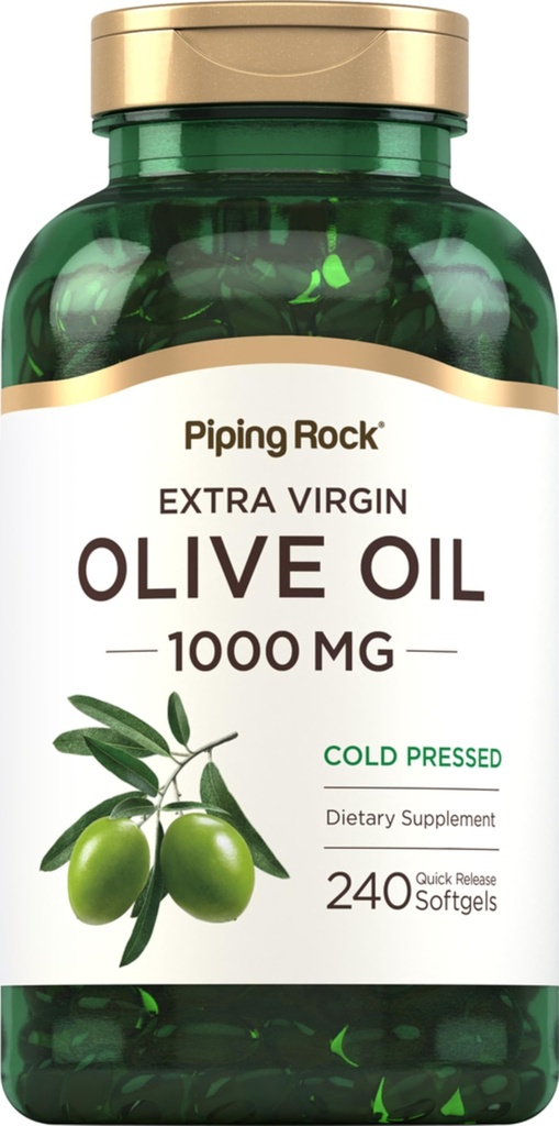 Piping Rock Olive Oil Softgel Capsules | 1000mg | 240 Pills | Organic Extra Virgin Cold Pressed Supplement | Non-GMO, Gluten Free Formula