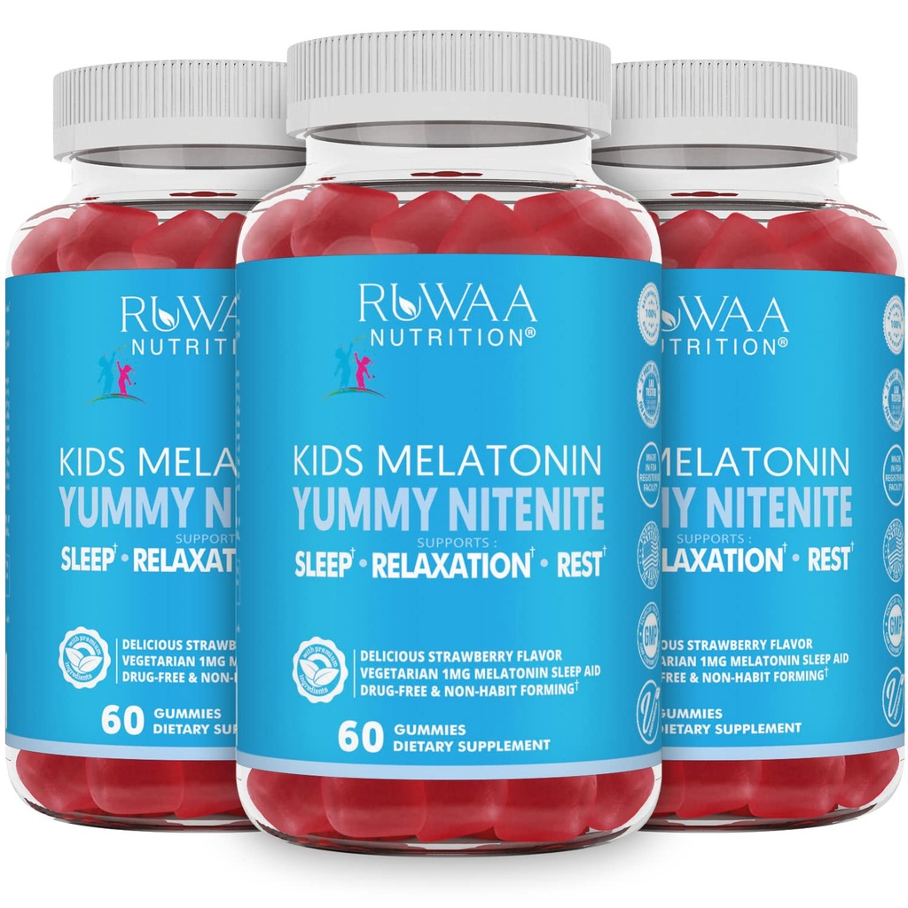 Melatonin 1mg Gummies for Kids, Safe, Drug-Free & Effective Natural Sleep Aid Supplement for Children. Kids 1mg Melatonin Gummy, Gluten-Free Vegetarian Restful Sleep Products for Ages 4+. 180ct (3)