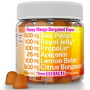 Bee Pollen Apigenin Citrus Bergamot Gummies w Organic Propolis Royal Jelly Honey Lemon Balm Extract, Supplement for Men Kids, Tincture Drops Powder Capsule Herb Capsules Supplements Alt, Pollan Polen