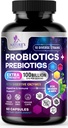 Probiotics 100 Billion CFU Per Serving - 10 Premium Strains + Prebiotics - Best Probiotic Supplement for Women & Men - Supports Immune, Digestive Health, Occasional Constipation & Gas - 60 Capsules